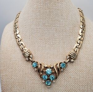 Vintage Coro Style Necklace Blue Rhinestone Fabulous 50s Era